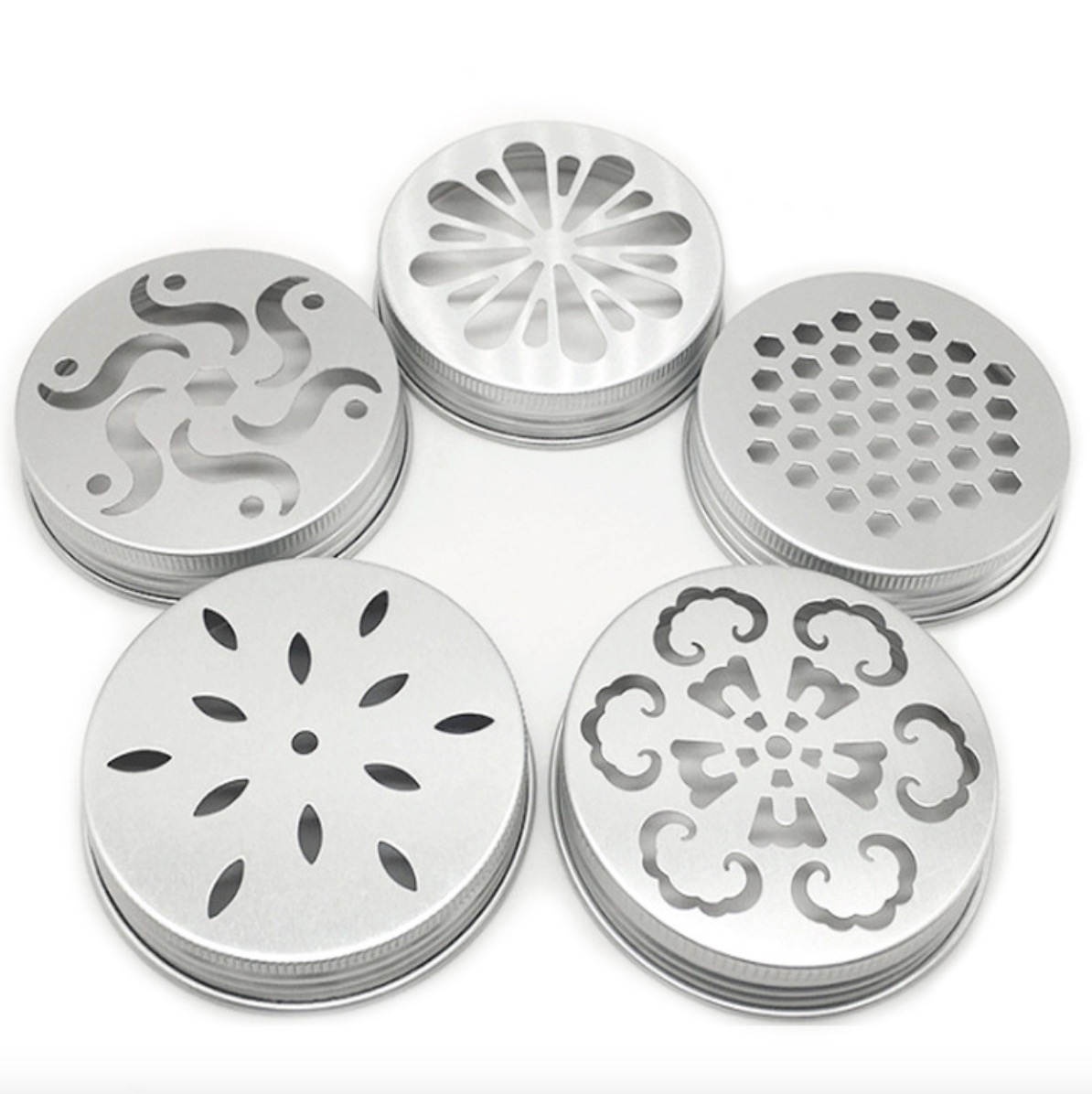 11 Customized 68*13mm Threaded Aluminum Caps, Hollow Pattern Aromatherapy Bottle Caps